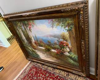 #71	Large Acrylic Painting in Heavy Gilded Frame - 60x48 - Greek Columns	 $250.00 