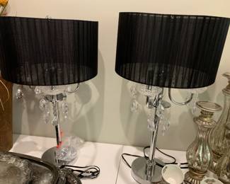 #51	Pair of Stainless Steel Lamps w/Black Sheer Shade w/plastic prisms hanging down - 29" Tall	 $80.00 