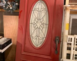 #110	Wood Red Painted Door w/leaded Glass Front - 36x80	 $50.00 