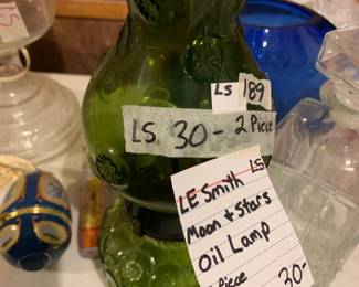 #189	LE Smith Moon & Stars 2 Piece Green Oil Lamp	 $30.00 