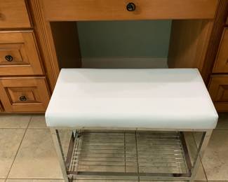 #91	White vinyl w/stainless legs vanity stool - 24x12x17	 $30.00 