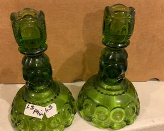 #192	Pair of Green Moon and Stars Candle Holders 6"	 $20.00 