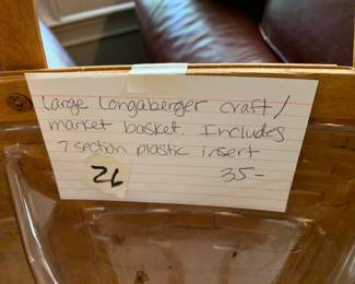 #26	Large Longaberger Craft/Market Basket incl. 7 section Plastic insert 	 $35.00 