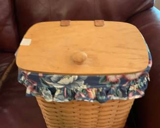 #56	Longaberger 1994 Slant Back Magazine basket leather Hinged includes Fabric Liner	 $30.00 