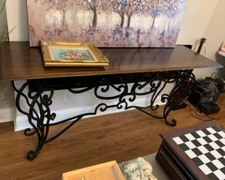 #83	Black Iron Sofa Table w/loose Wood Top - 71x21x34	 $175.00 