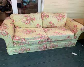 #10	brookwood slip cover yellow sofa with loose back cushion 91 long as is finish	 $20.00 