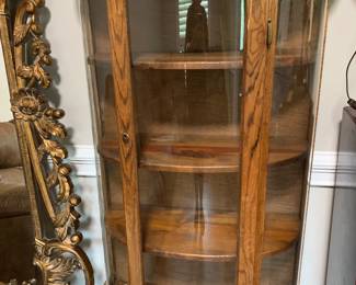 #3	glass front display oak cabinet 32x14x58	 $125.00 