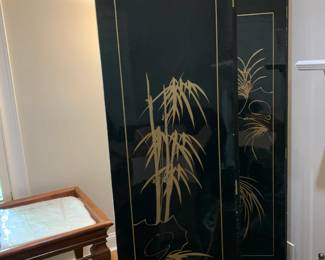 #21	Black Laquer Chinese Screen w/Mother of Pearl Birds - 4 panels - Each Panel - 18x72	 $175.00 