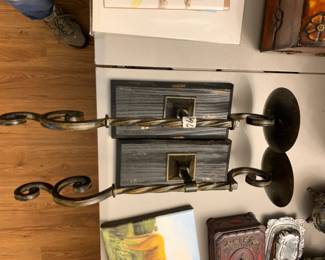 #196	Pair of Metal and Wood Wall  Mounted Candle Holders 18"	 $20.00 