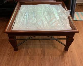 #19	Metal/Wood Lane Coffee Table w/glass top - (as is finish) - 39 square x 19	 $100.00 