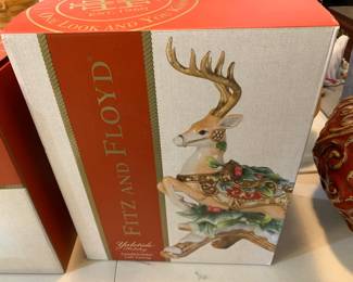 #64	Fitz and floyd Yuletide Holiday Candle Holder left facing Reindeer 	 $45.00 