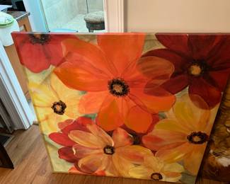 #89	Acrylic Painting of Orange Flowers on Canvas - 39x39	 $30.00  