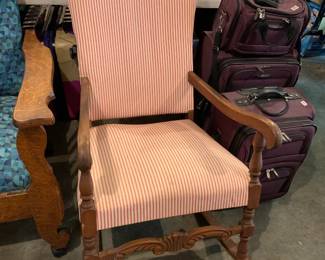 #117	Wood Rocking Chair w/decorative Pieces - Red & White Stripe Fabric	 $30.00 