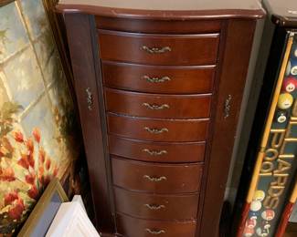 #85	Jewelry Armoire w/flip-up top and side open doors w/8 drawers - (as is finish) - 16x15x41	 $75.00 