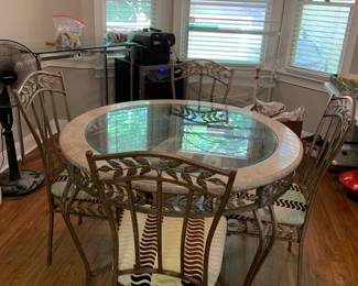 #24	Metal Base w/Stone Top Round Table w/ chairs - 45 Diameter x 32	 $130.00 