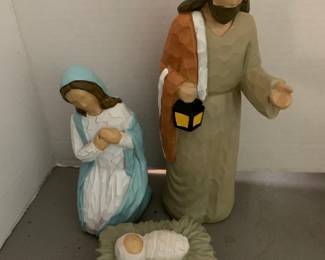 #168	Wood Carved 3 Piece Nativity Set 9"	 $30.00 