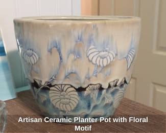 Artisan Ceramic Planter Pot with Floral Motif