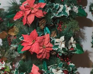 Artificial Poinsettia and Pine Christmas Garland with Lights