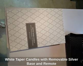 White Taper Candles with Removable Silver Base and Remote