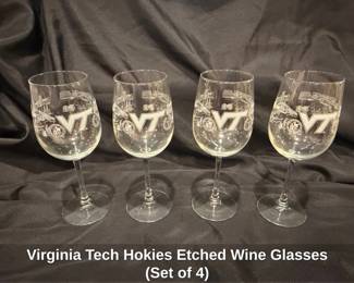 Virginia Tech Hokies Etched Wine Glasses Set of 