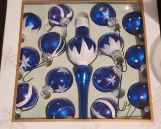 Garden Ridge Blue and White Christmas Ornaments Set with Finial