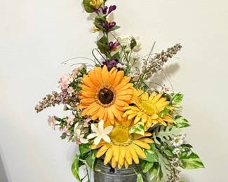 Artificial Sunflower Arrangement in Galvanized Bucket