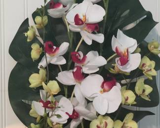 Artificial Orchid Arrangement in Glass Vase second image