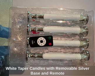 White Taper Candles with Removable Silver Base and Remote third image