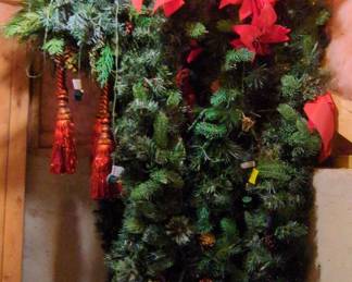 Artificial Christmas Garland with Red Bows and Poinsettias