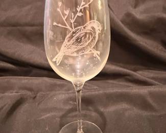 Etched Glass Wine Glass with Bird Motif  Rolf Glass Heron