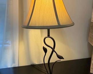 Wrought Iron Style Table Lamp with Floral Accents