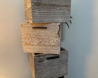 Distressed Wood Storage Crates with Black Handles Set of 