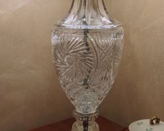 Cut Crystal Table Lamp with Fan and Floral Etching second image