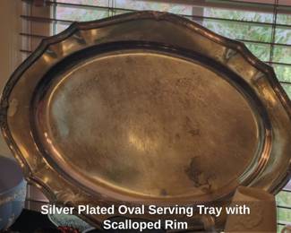 Silver Plated Oval Serving Tray with Scalloped Rim