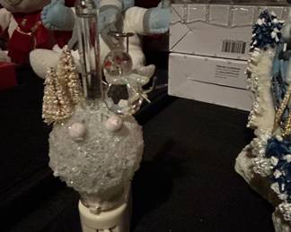 Snowman Bubble Night Light with Bottle Brush Trees and Angel