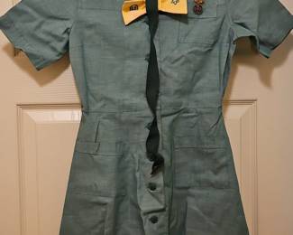Vintage Girl Scout Uniform Dress with Hat and Pins
