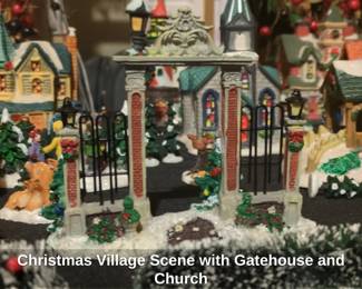 Christmas Village Scene with Gatehouse and Church