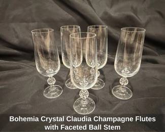 Bohemia Crystal Claudia Champagne Flutes with Faceted Ball Stem