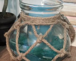 Nautical Rope Wrapped Glass Fishing Float Candle Holder
