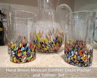 Hand Blown Mexican Confetti Glass Pitcher and Tumbler Set second image