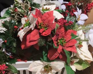 Artificial Christmas Poinsettia and Holly Arrangement