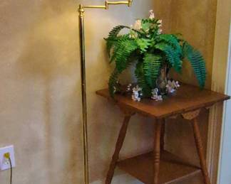 Vintage Brass Swing Arm Floor Lamp with Pleated Shade