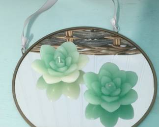 Succulent Flower Candles in Oval Mirror Display