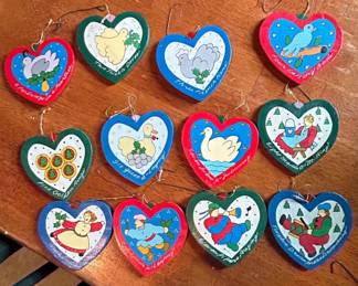 The Twelve Days of Christmas Heart Ornaments by LVC