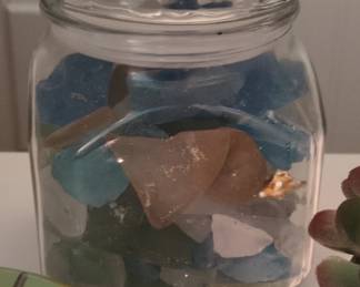 Glass Jar with Assorted Sea Glass and Shells