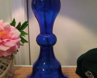 Cobalt Blue Glass Genie Bottle Table Lamp second image