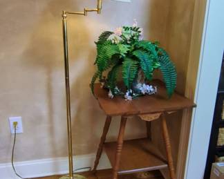 Brass Swing Arm Floor Lamp with Pleated Shade