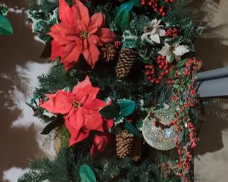 Artificial Poinsettia and Pine Christmas Garland