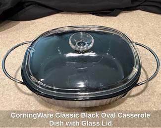 CorningWare Classic Black Oval Casserole Dish with Glass Lid
