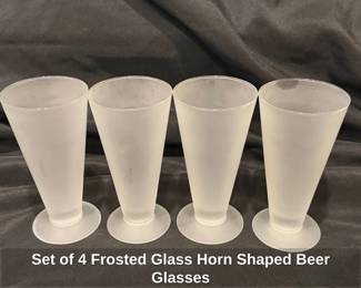 Set of Frosted Glass Horn Shaped Beer Glasses